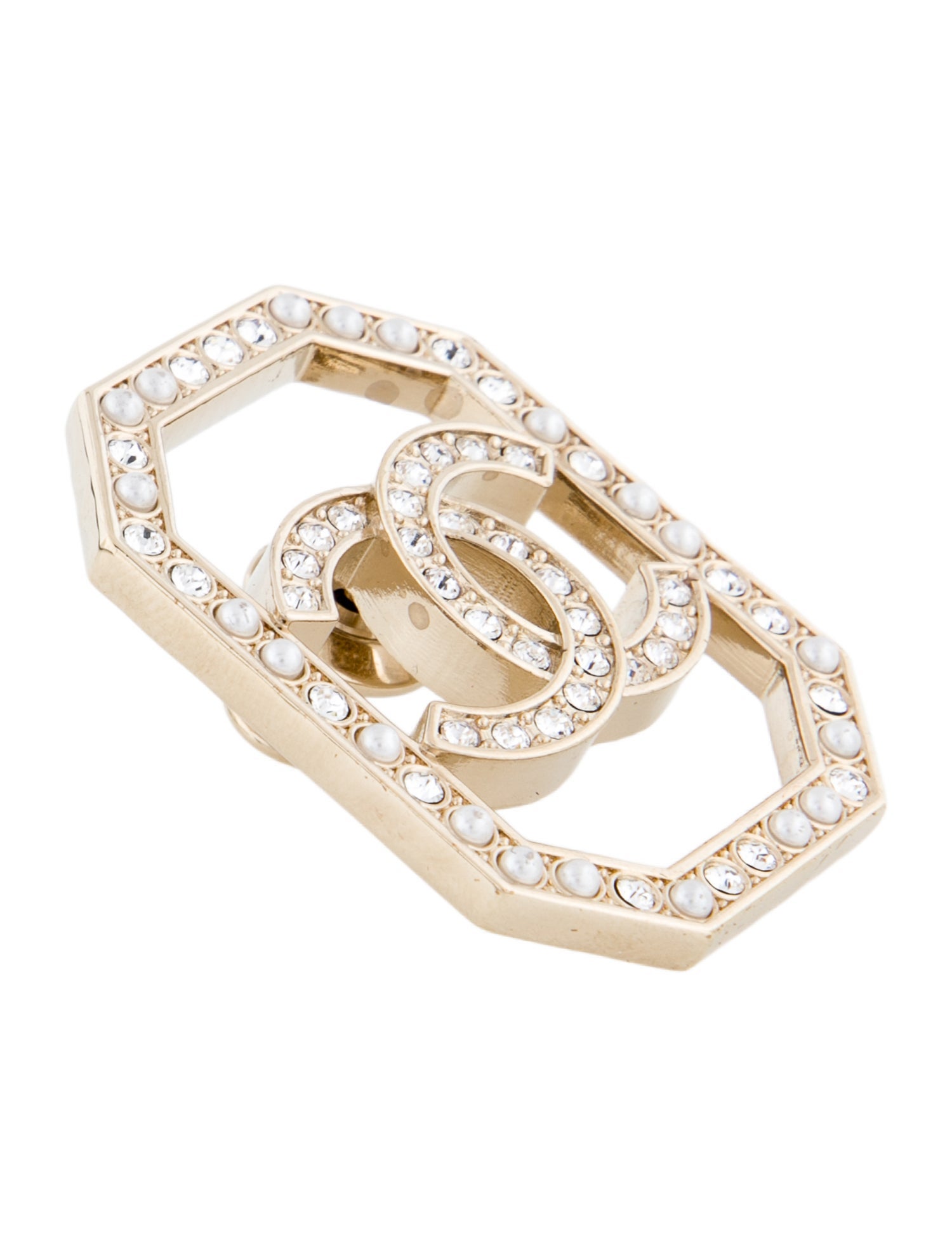 Chanel 2023 Faux Pearl & Strass CC Brooch